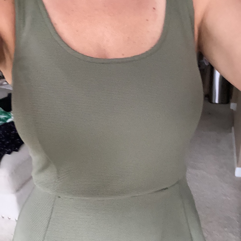 Ribbed olive green fit and flare dress